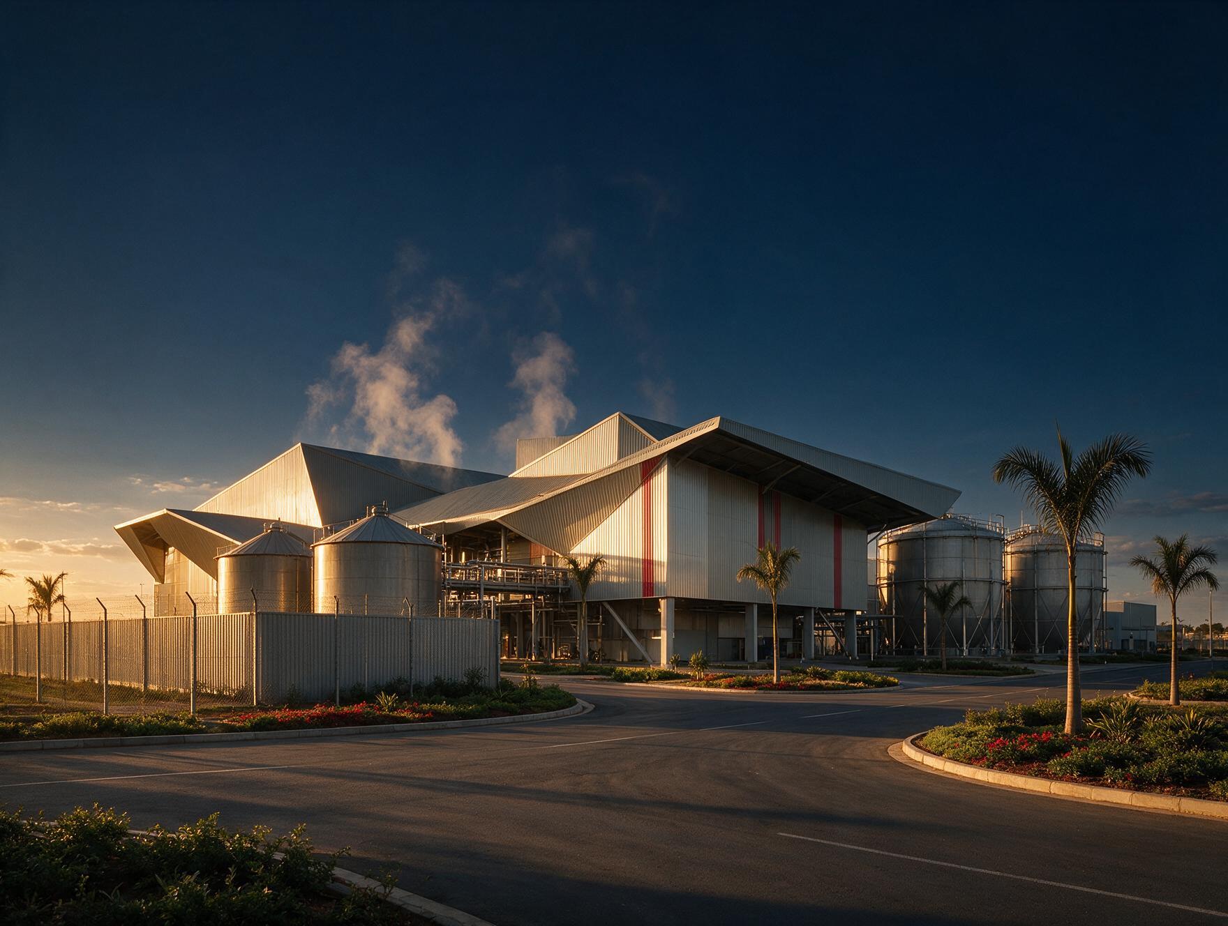 Modern industrial manufacturing plant exterior