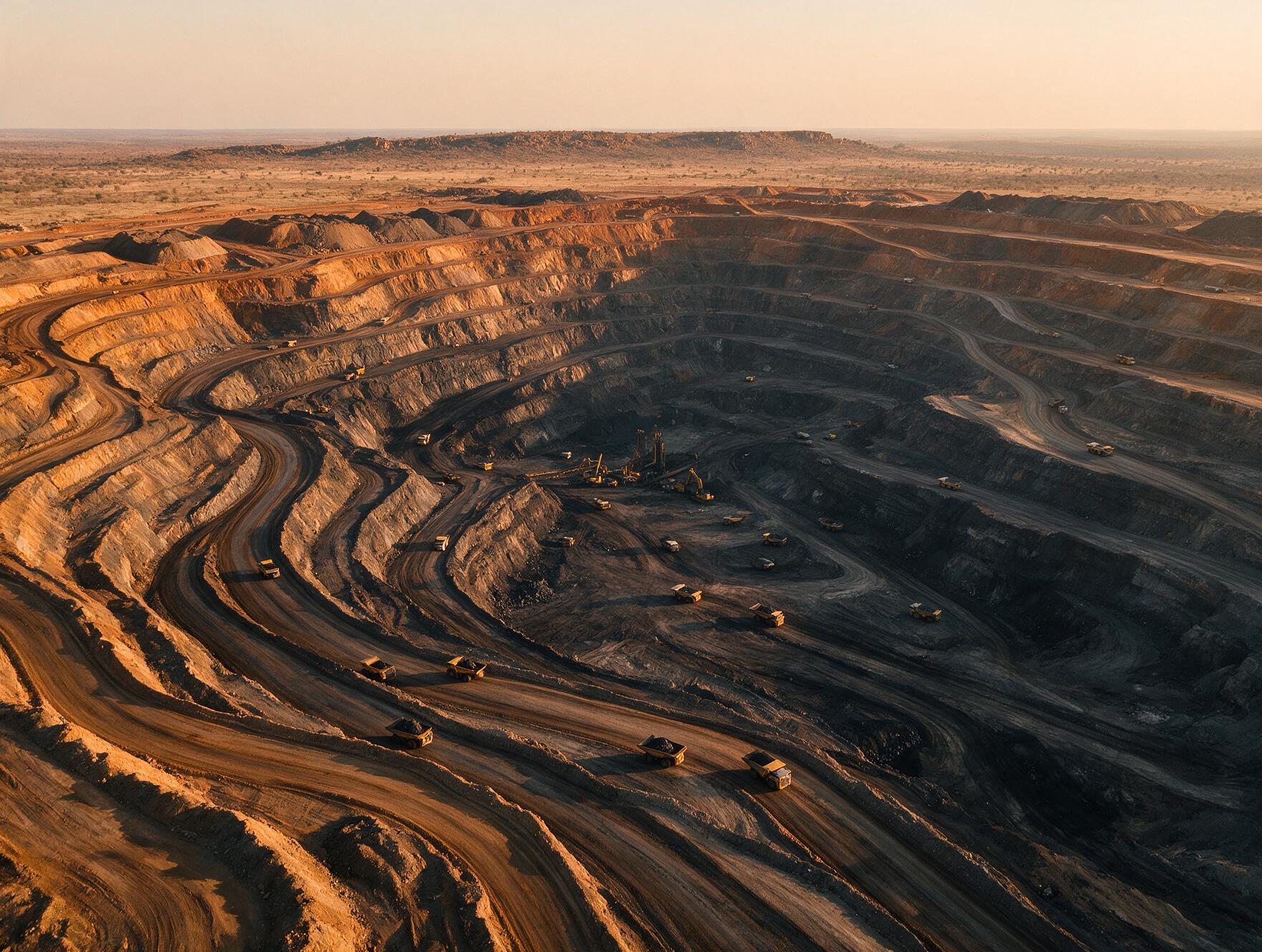 Aerial view of an open-pit mining operation