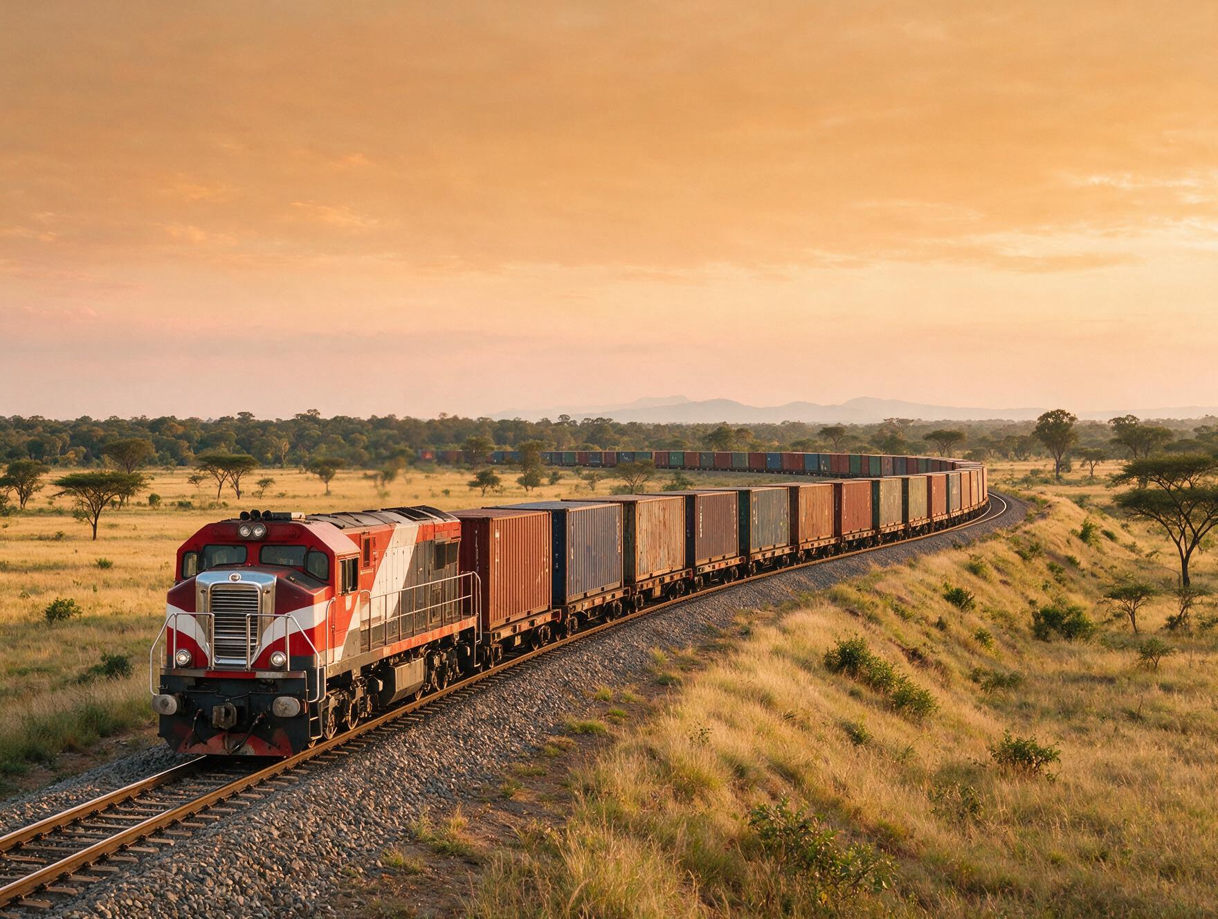 Cargo freight train on an African rail corridor